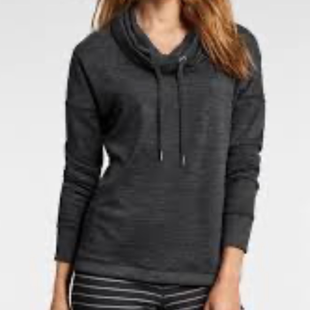 Athleta Blissful Cowl Neck Hoodie Sweater Charcoal Grey Heather Size L